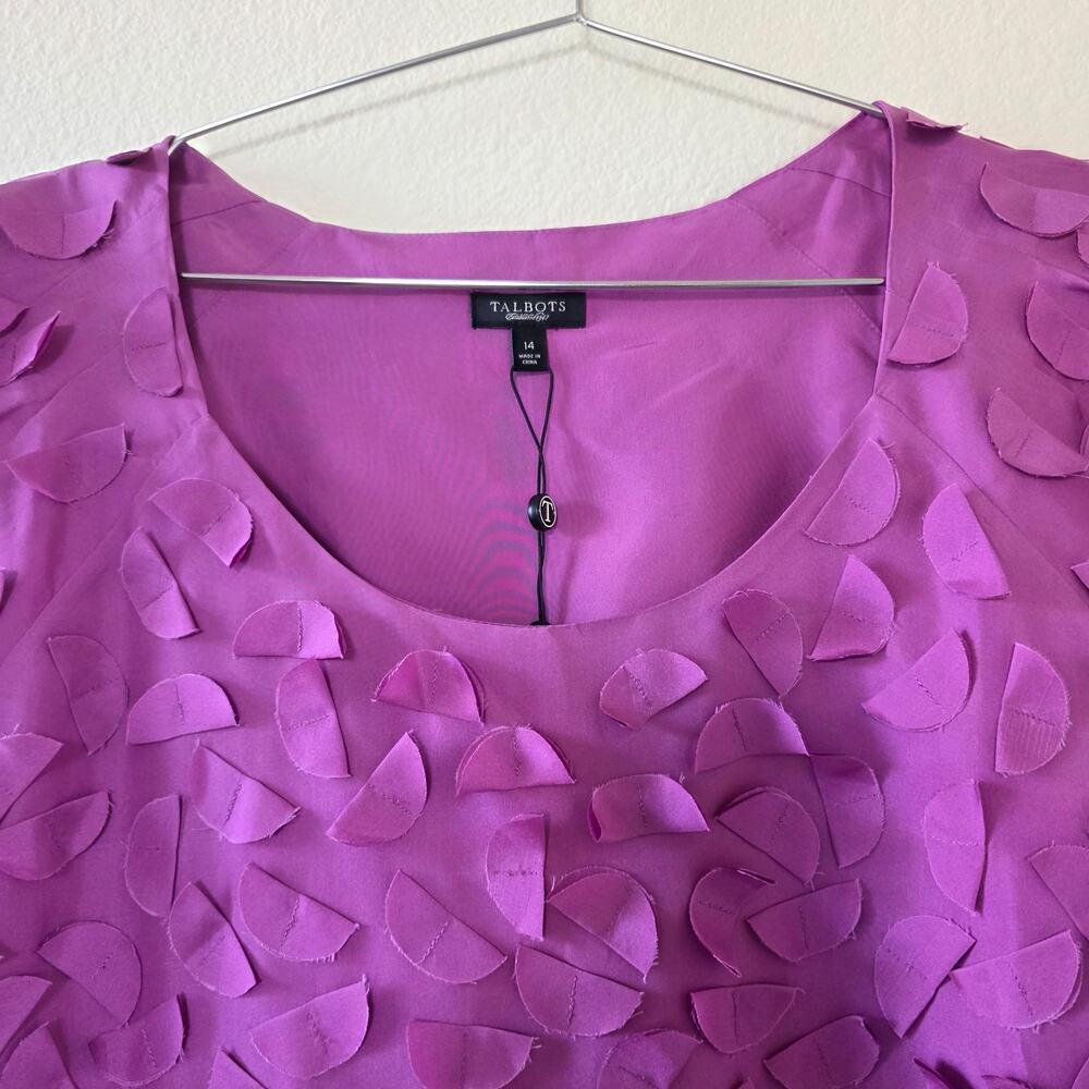 Talbots Silk Sleeveless Top Textured Petal Appliqué Fuchsia Pink Women Size 14 - Picture 2 of 10